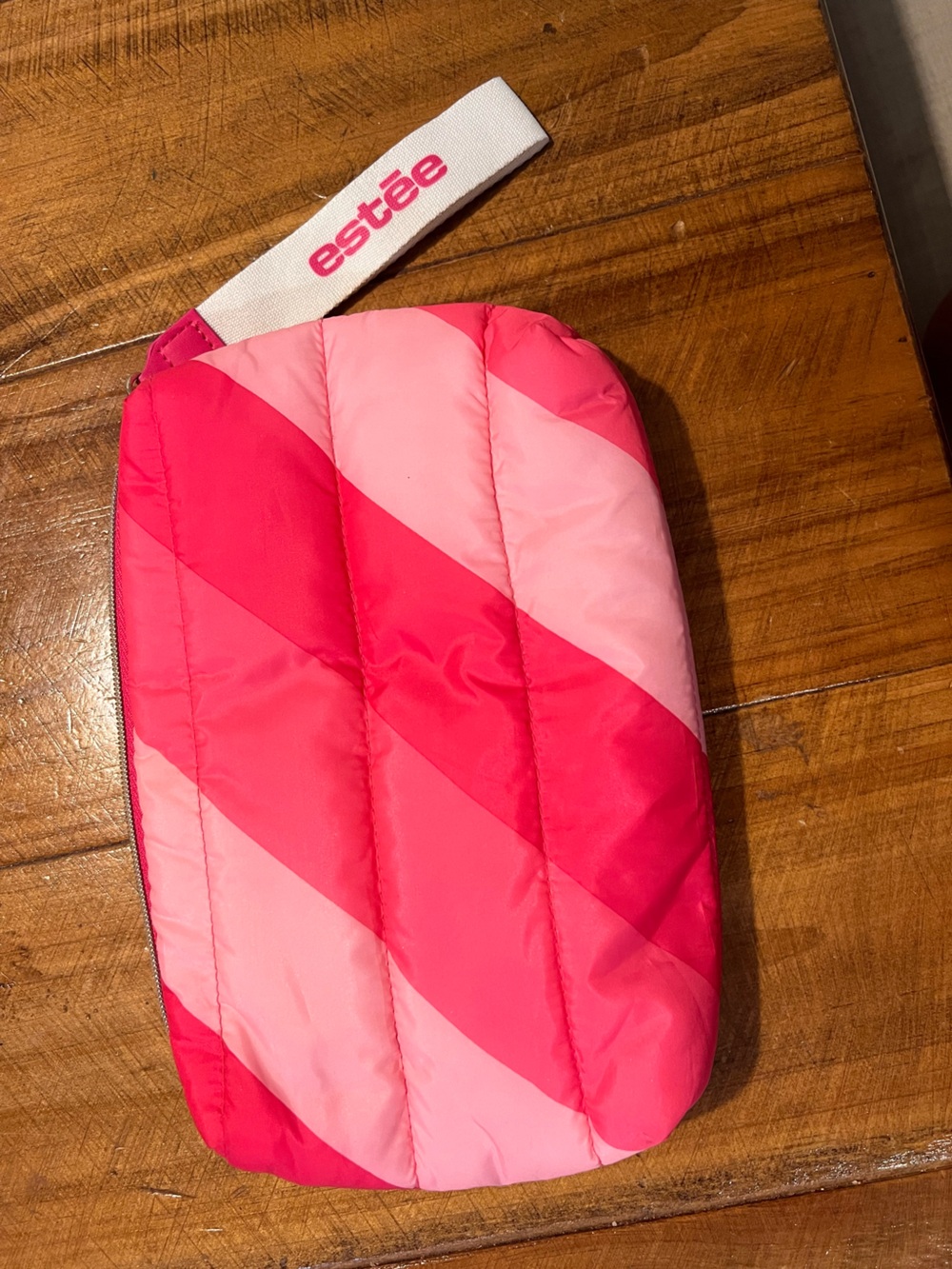 Estee Lauder Pink Striped Quilted Cosmetic Pouch